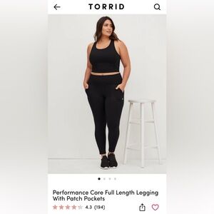 Torrid Black Performance Stretch Full Length Active Leggings with Patch Pockets